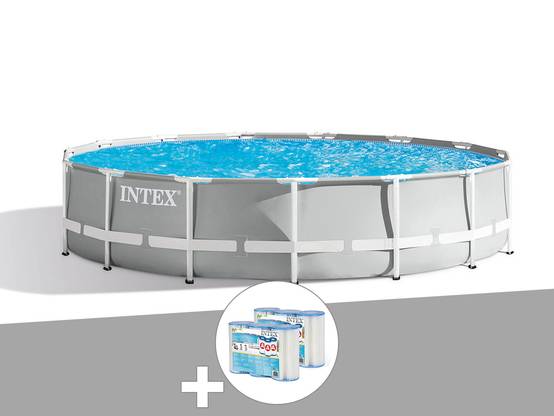 Kit piscine tubulaire Intex Prism Frame ronde 4,57 x 1,07 m + 6 cartouches de filtration - Image 1