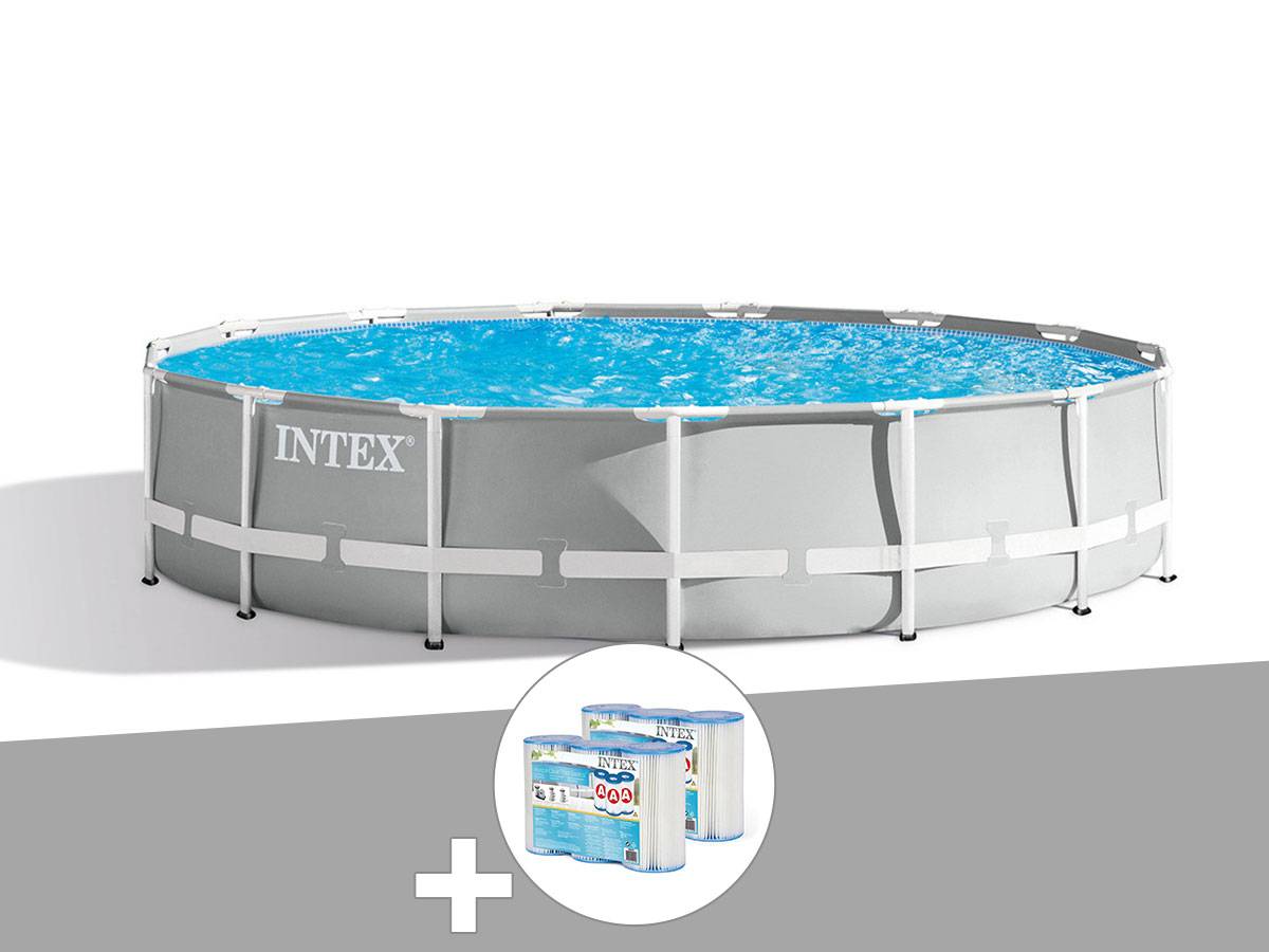Kit piscine tubulaire Intex Prism Frame ronde 4,57 x 1,07 m + 6 cartouches de filtration - Image 1