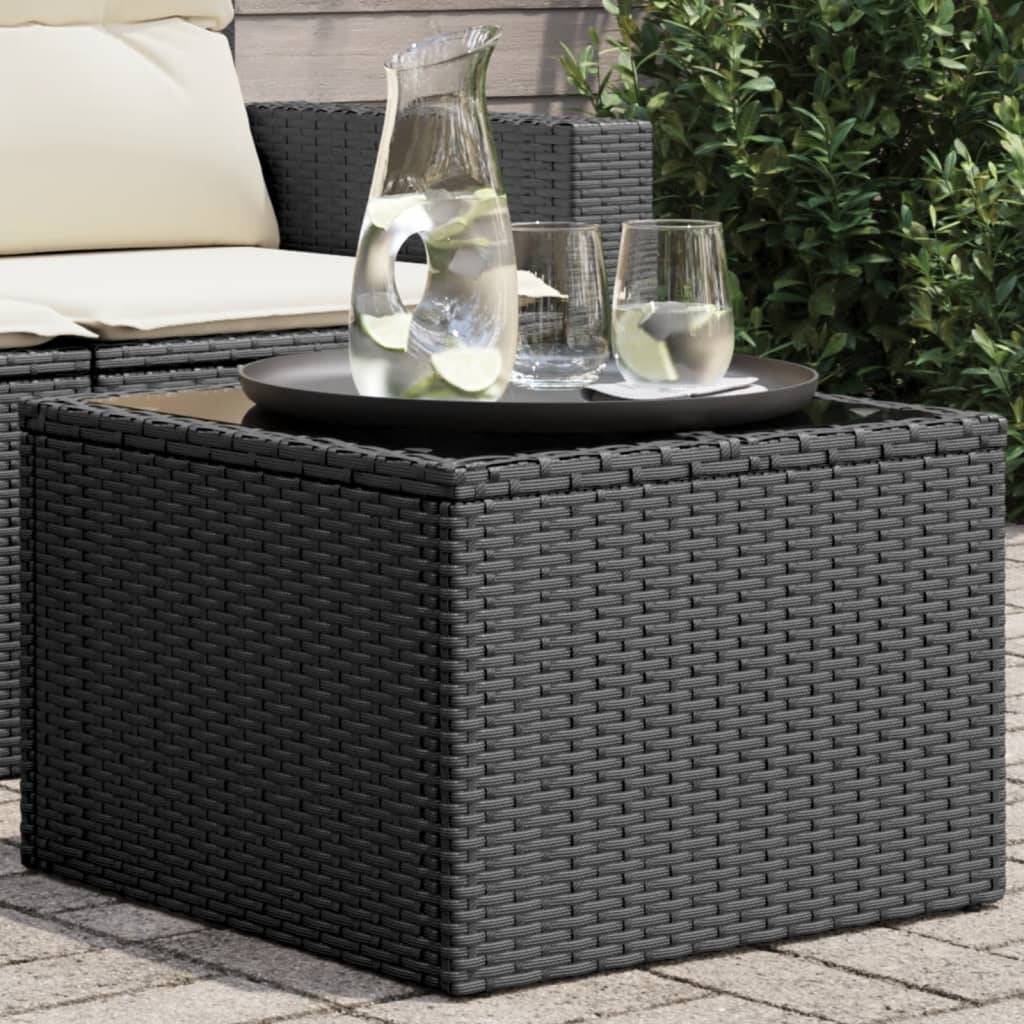 PANGIVO - Table de jardin résine tressée verre noir 55 x 55 x 37 cm - PANGIVO