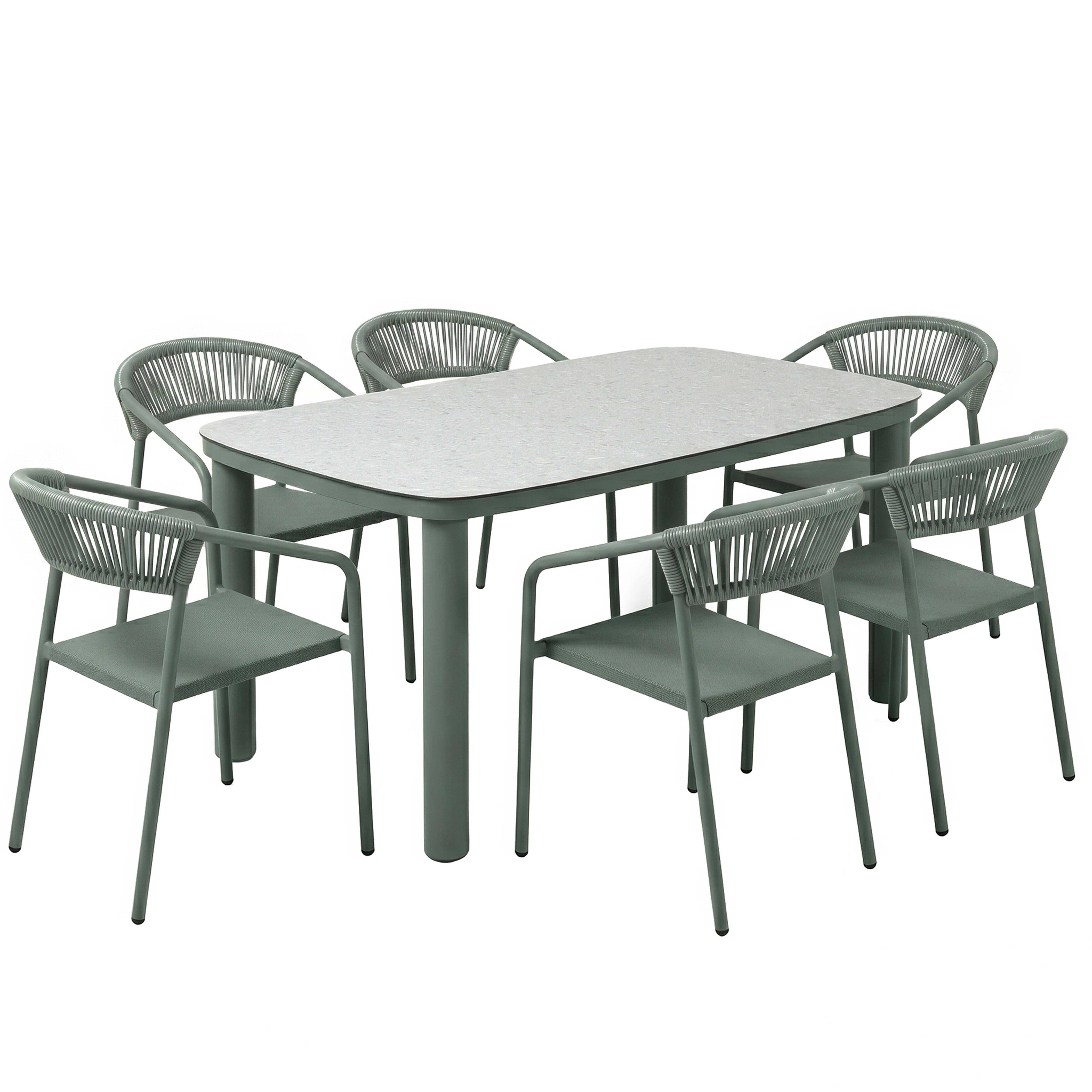 Oviala - Table de jardin aluminium 150x90 cm et 6 chaises textilène vert Nocera - Oviala