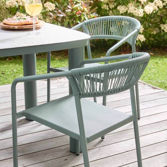 Oviala - Table de jardin aluminium 150x90 cm et 6 chaises textilène vert Nocera - Oviala - Image 4