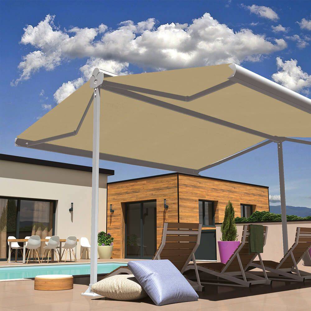 Intersun - Store banne double pente ENARGITE 4,00x2x3,00 M (Motorisé à Télécommande - Blanc - Ecru) - INTERSUN - Imagen 5