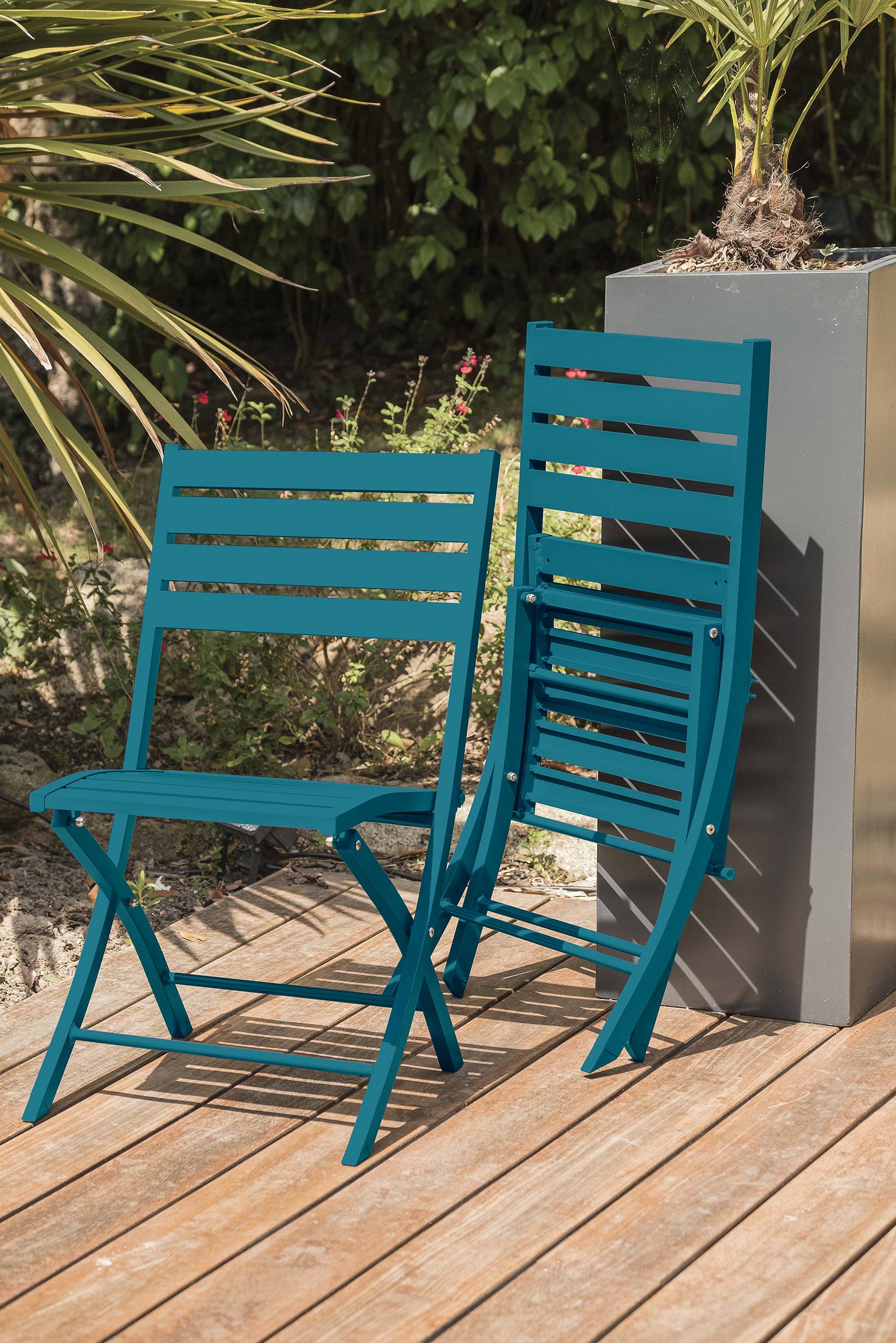 Ensemble repas de jardin 4 places en aluminium - Bleu canard - MARIUS - Image 4