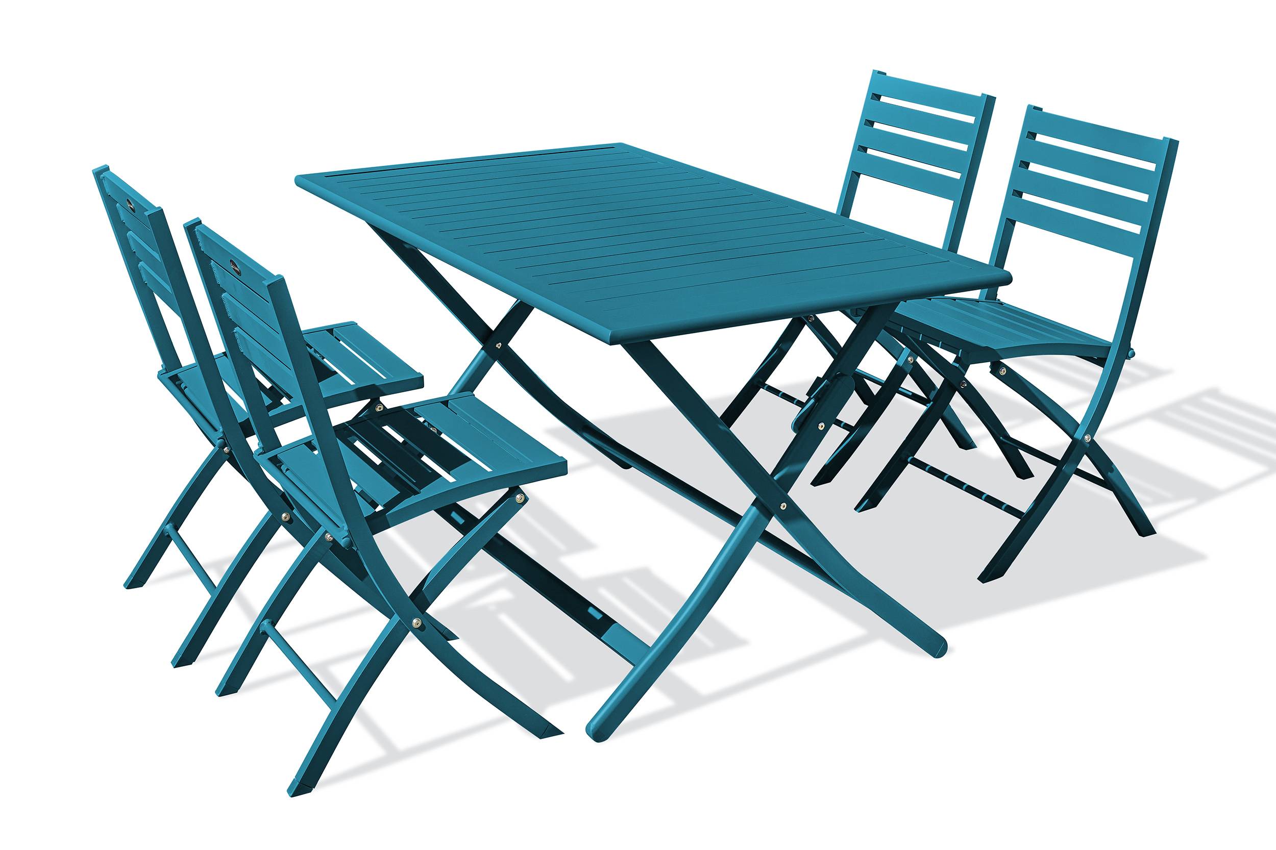 Ensemble repas de jardin 4 places en aluminium - Bleu canard - MARIUS - Image 5