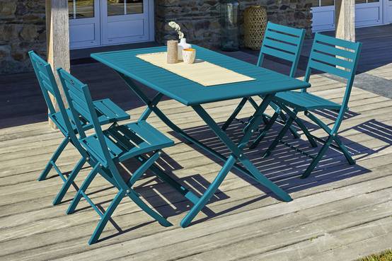Ensemble repas de jardin 4 places en aluminium - Bleu canard - MARIUS - Image 6