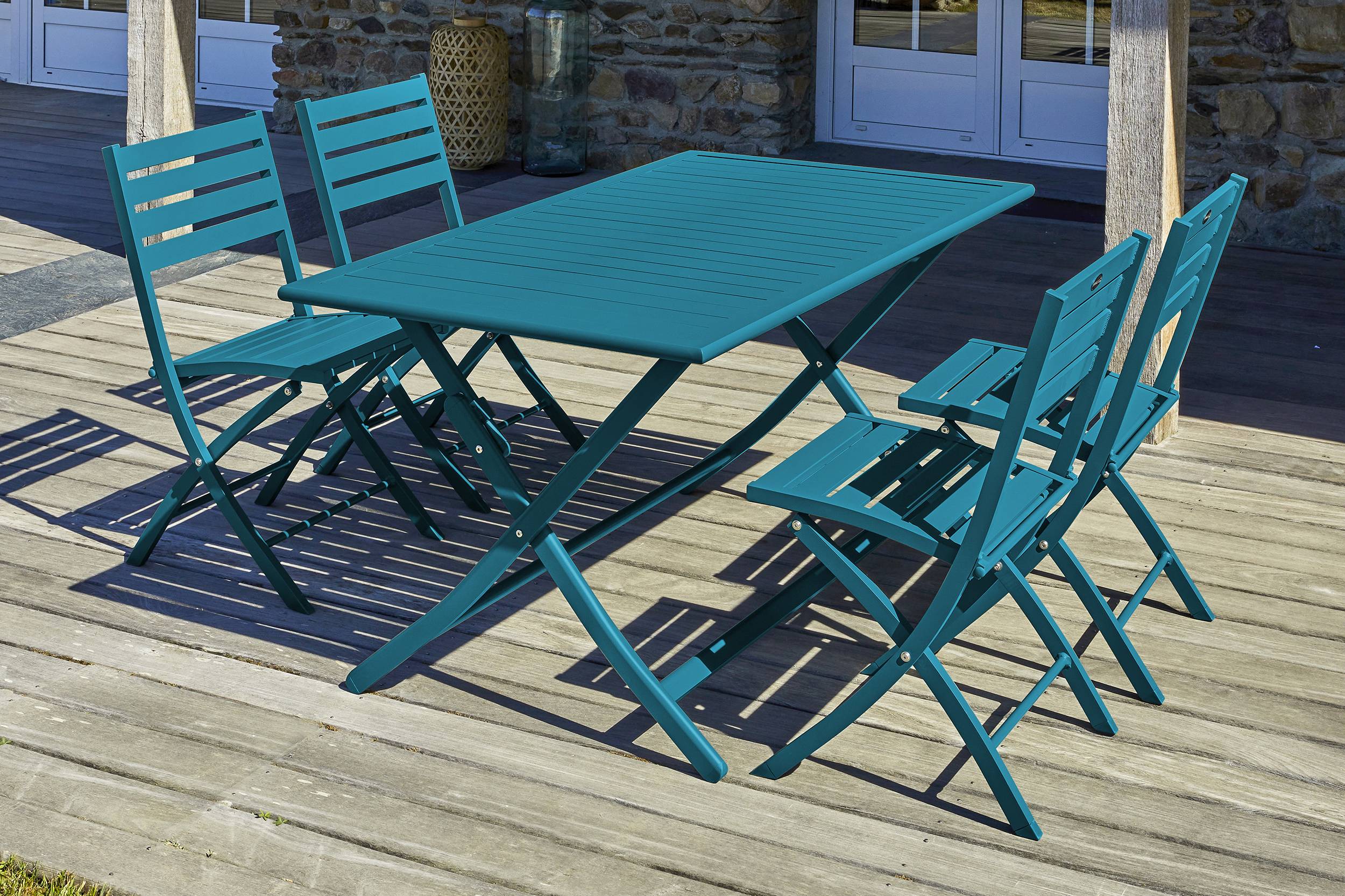Ensemble repas de jardin 4 places en aluminium - Bleu canard - MARIUS - Image 1