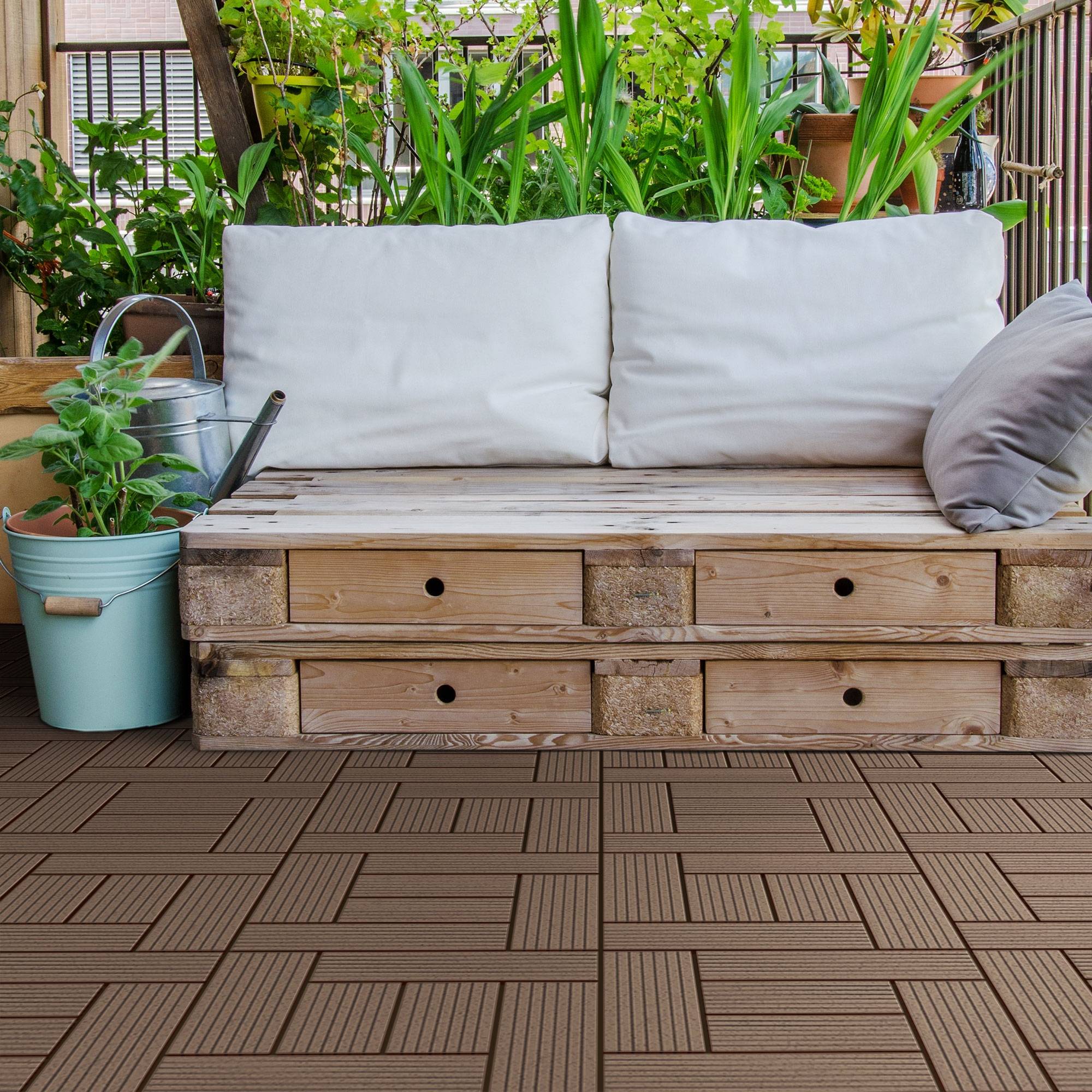 Ecd-Germany - Carreaux WPC de sol 30x30cm 5 m² pour mosaïque marron foncé - Imagen 1