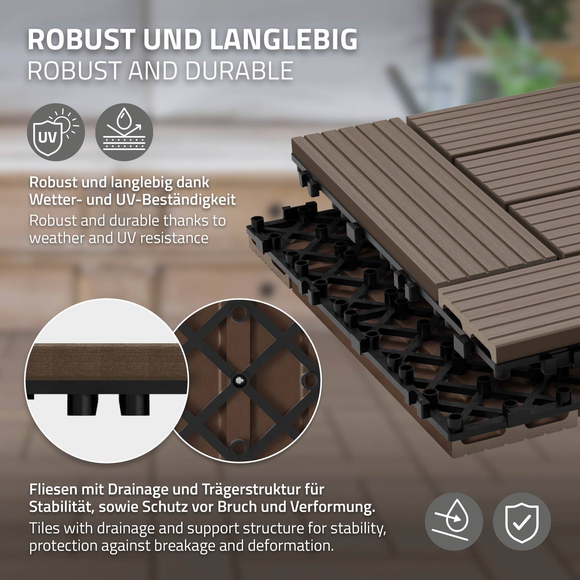 Ecd-Germany - Carreaux WPC de sol 30x30cm 5 m² pour mosaïque marron foncé - Imagen 3