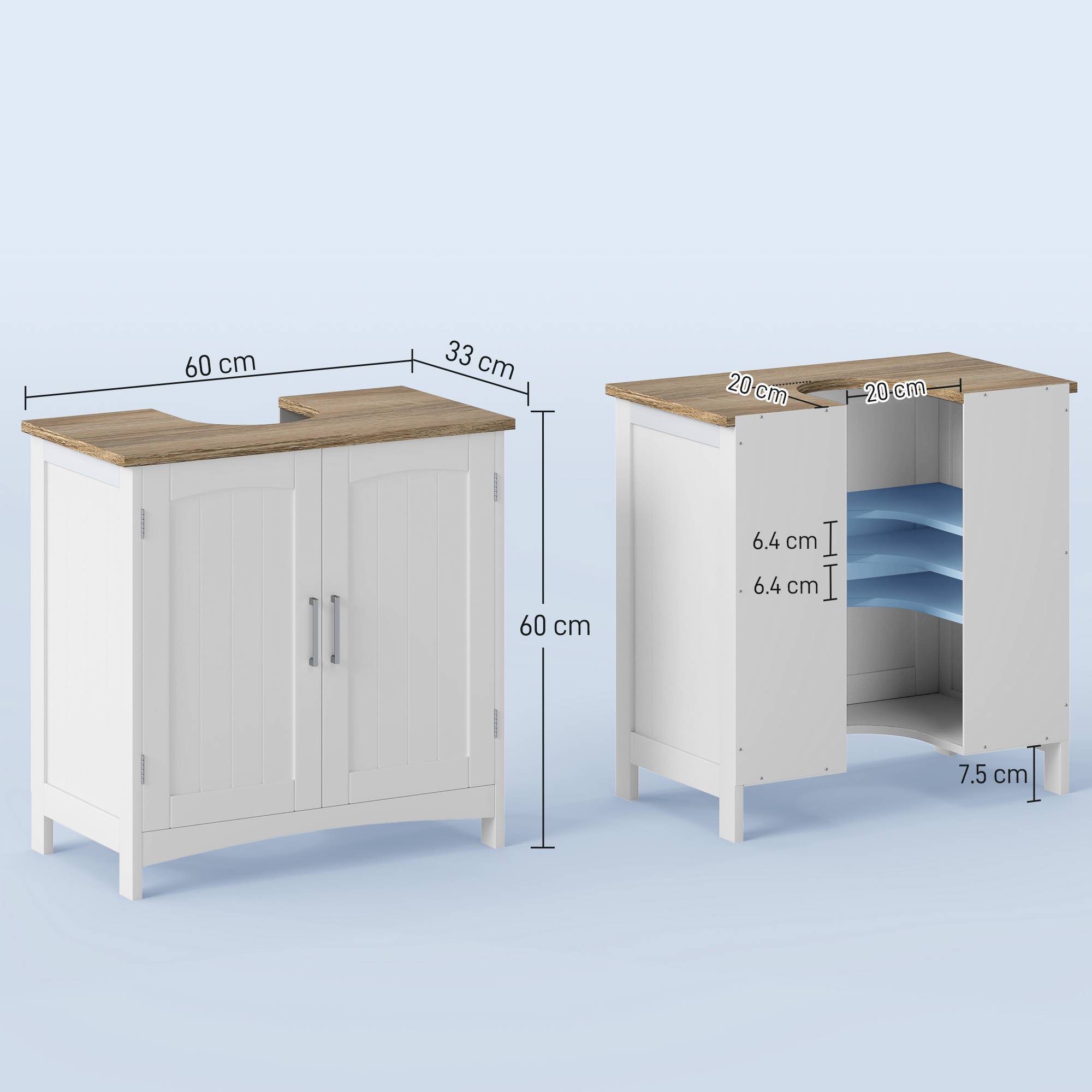 Sans Marque - Meuble vasque salle bain 2 portes étagère réglable 60x33x60 cm bois blanc - Image 5