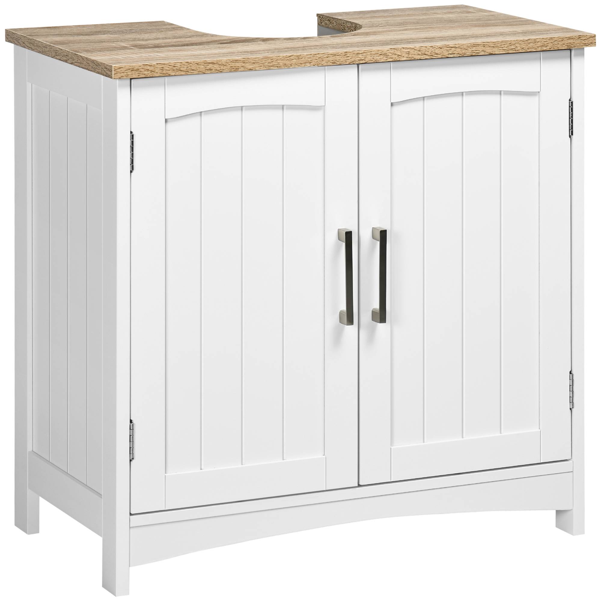Sans Marque - Meuble vasque salle bain 2 portes étagère réglable 60x33x60 cm bois blanc - Image 1