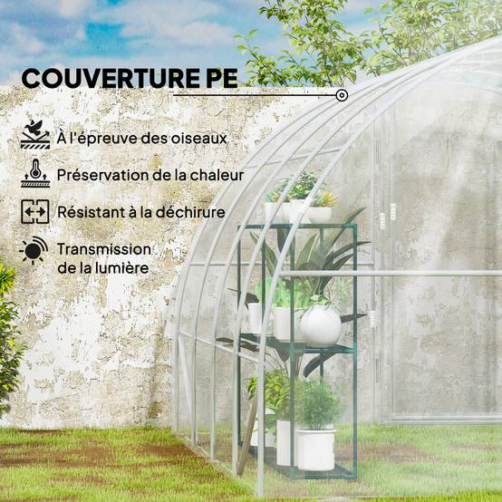 Serre Tunnel de Jardin 12 m² 4 x 3 x 2 m, 2 Portes Battantes, Bâche PE 150 g/m² - Image 6