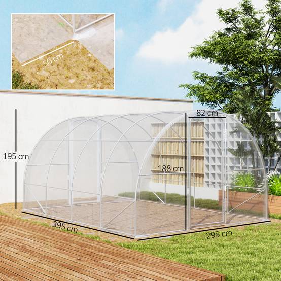 Serre Tunnel de Jardin 12 m² 4 x 3 x 2 m, 2 Portes Battantes, Bâche PE 150 g/m² - Image 5