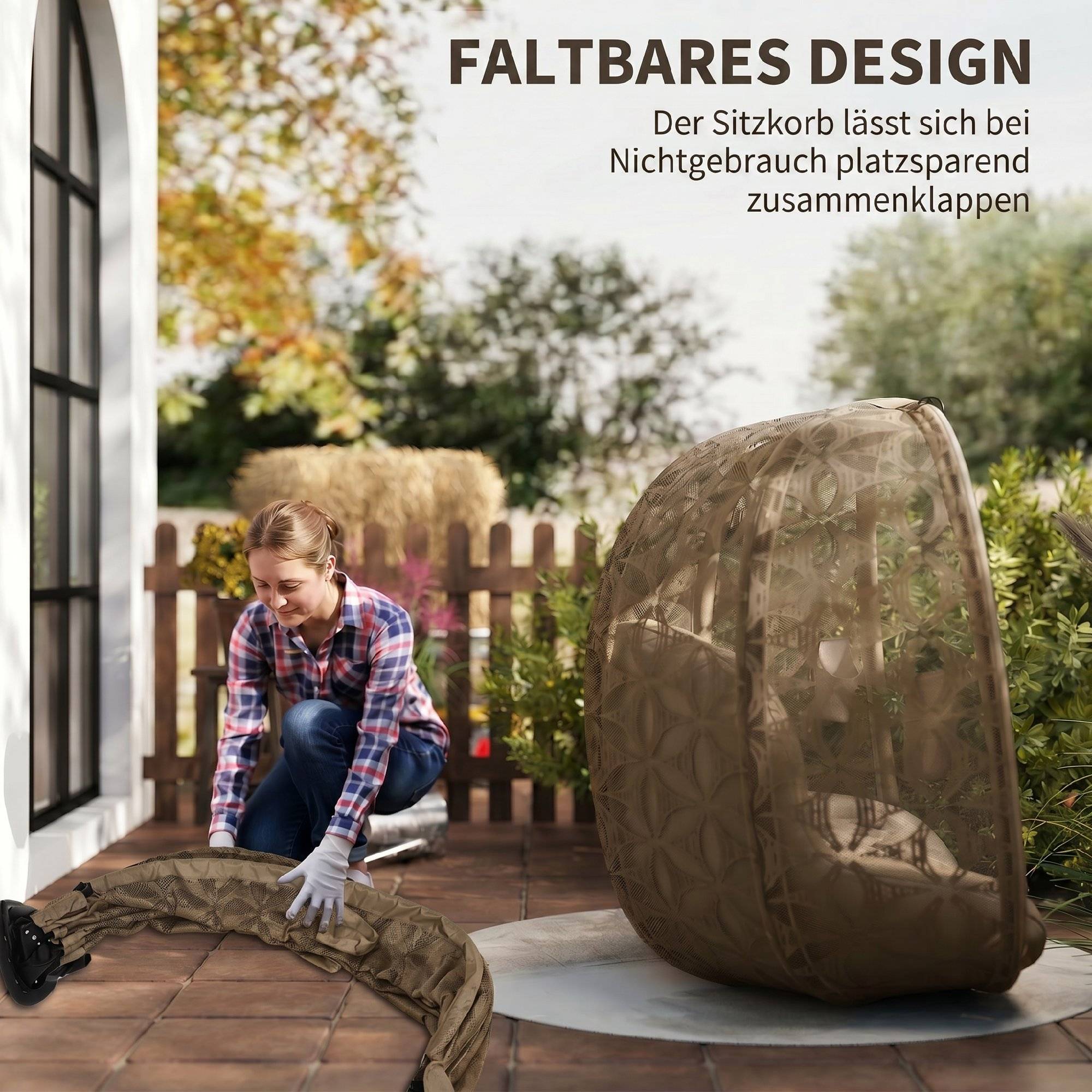 Fauteuil suspendu sur pied 2 places acier jardin avec porte-gobelets sable - ComfortXL Outdoor Living - Image 7