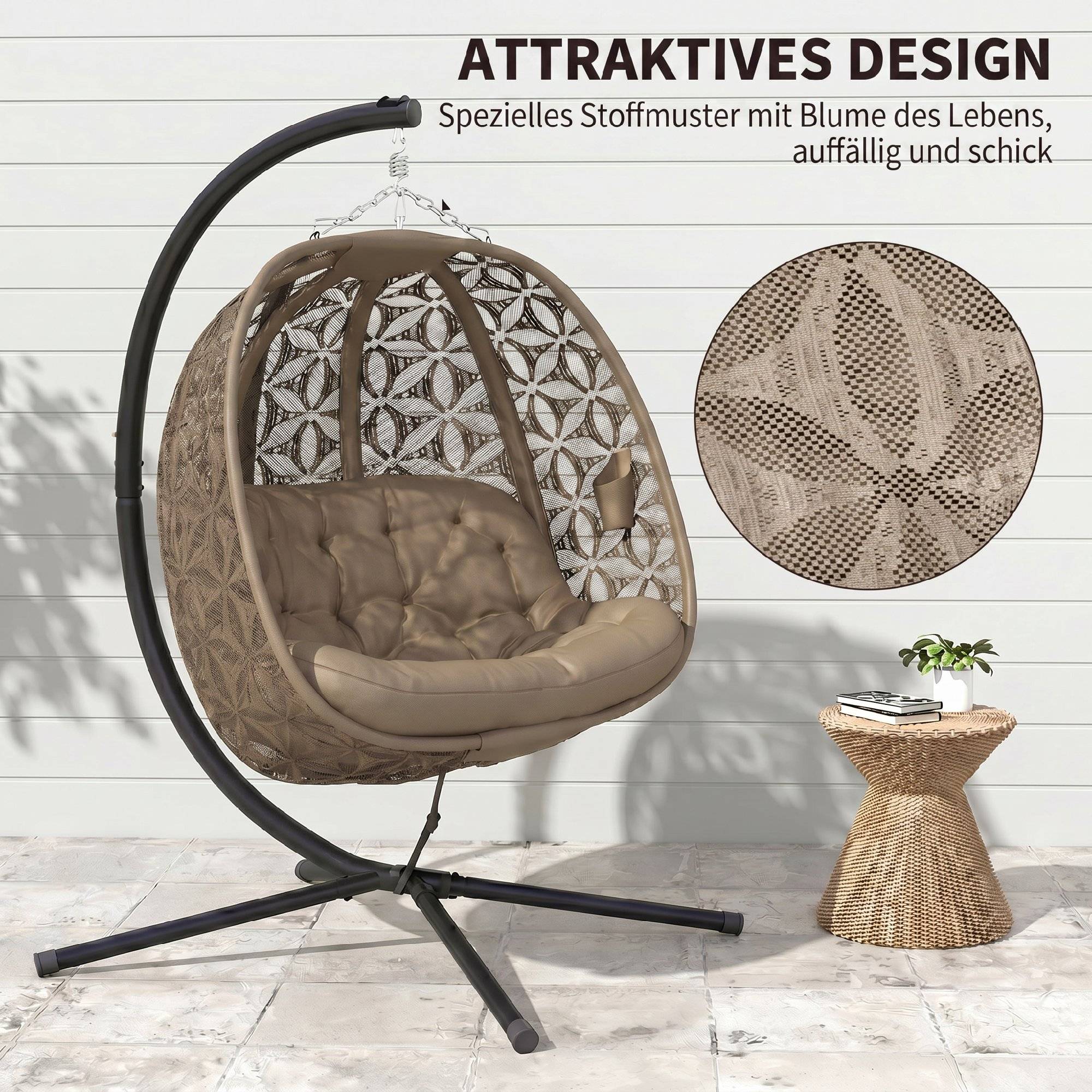 Fauteuil suspendu sur pied 2 places acier jardin avec porte-gobelets sable - ComfortXL Outdoor Living - Image 6