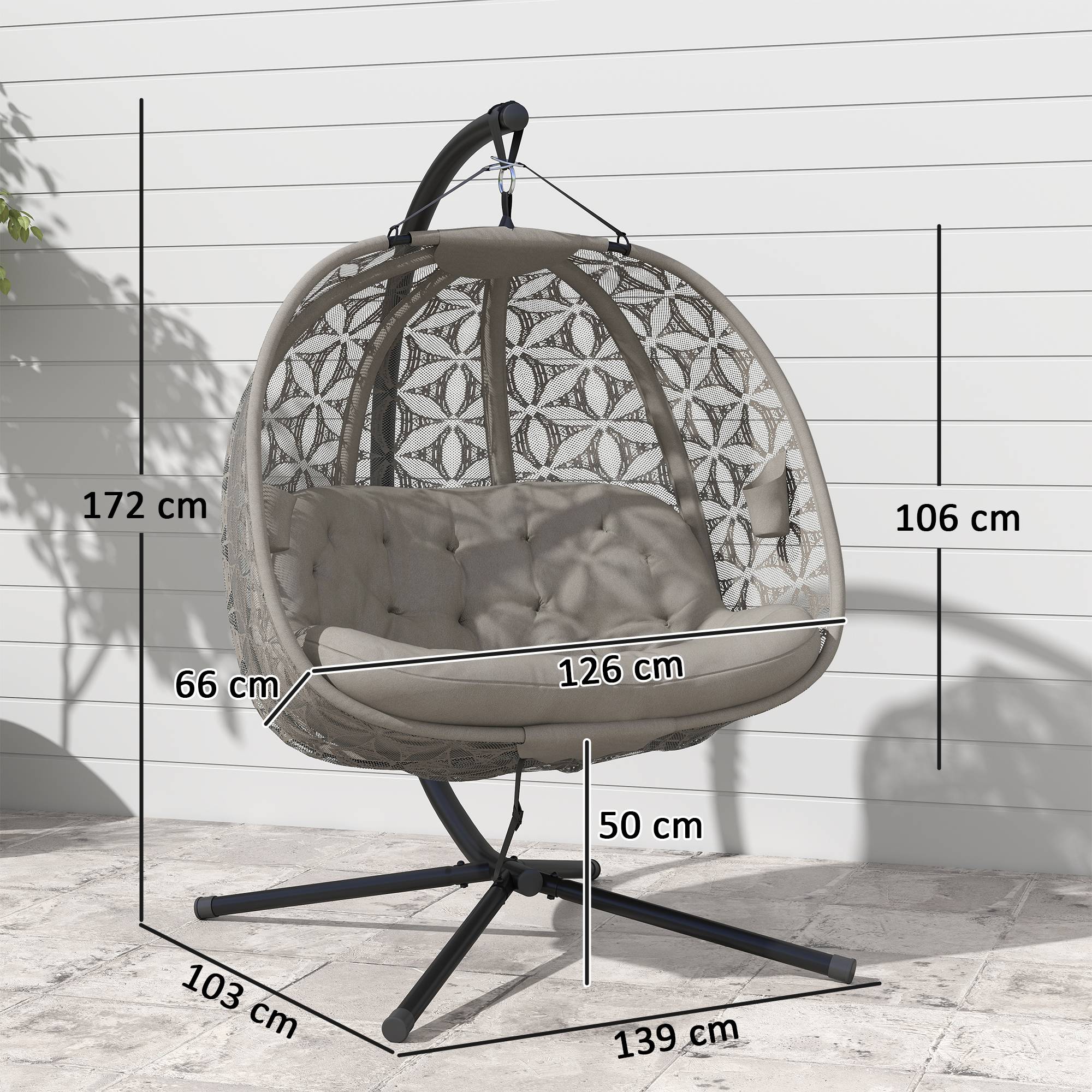 Fauteuil suspendu sur pied 2 places acier jardin avec porte-gobelets sable - ComfortXL Outdoor Living - Image 5