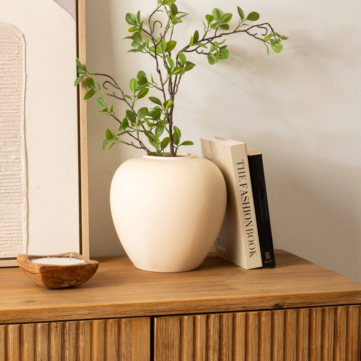 Atmosphera - Vase boule Rily céramique beige H22cm - Atmosphera Créateur d'intérieur - Imagen 1