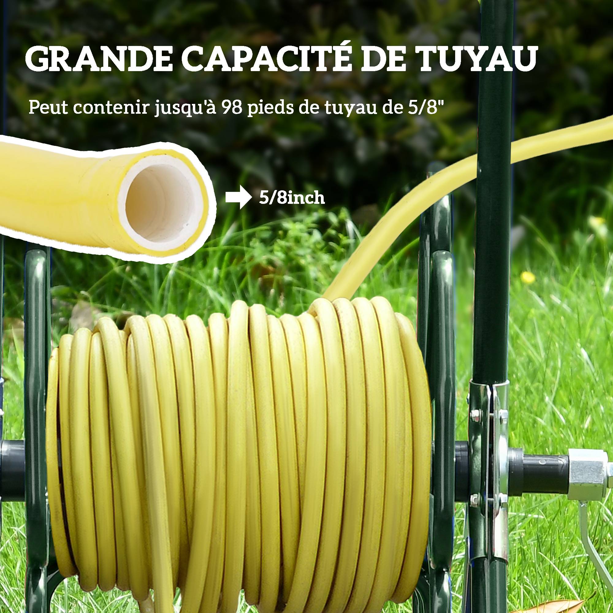 Sans Marque - Dévidoir de tuyau d'arrosage sur roues capacité 30 m de tuyau de Ø 16mm dévidoir chariot enrouleur métal vert - Image 6