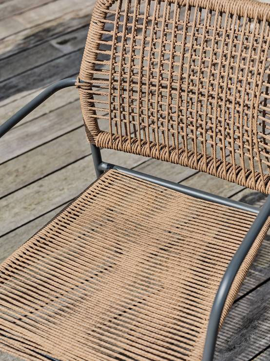 Fauteuil de jardin empilable en corde et acier - Gris anthracite - MARCEAU - Image 1