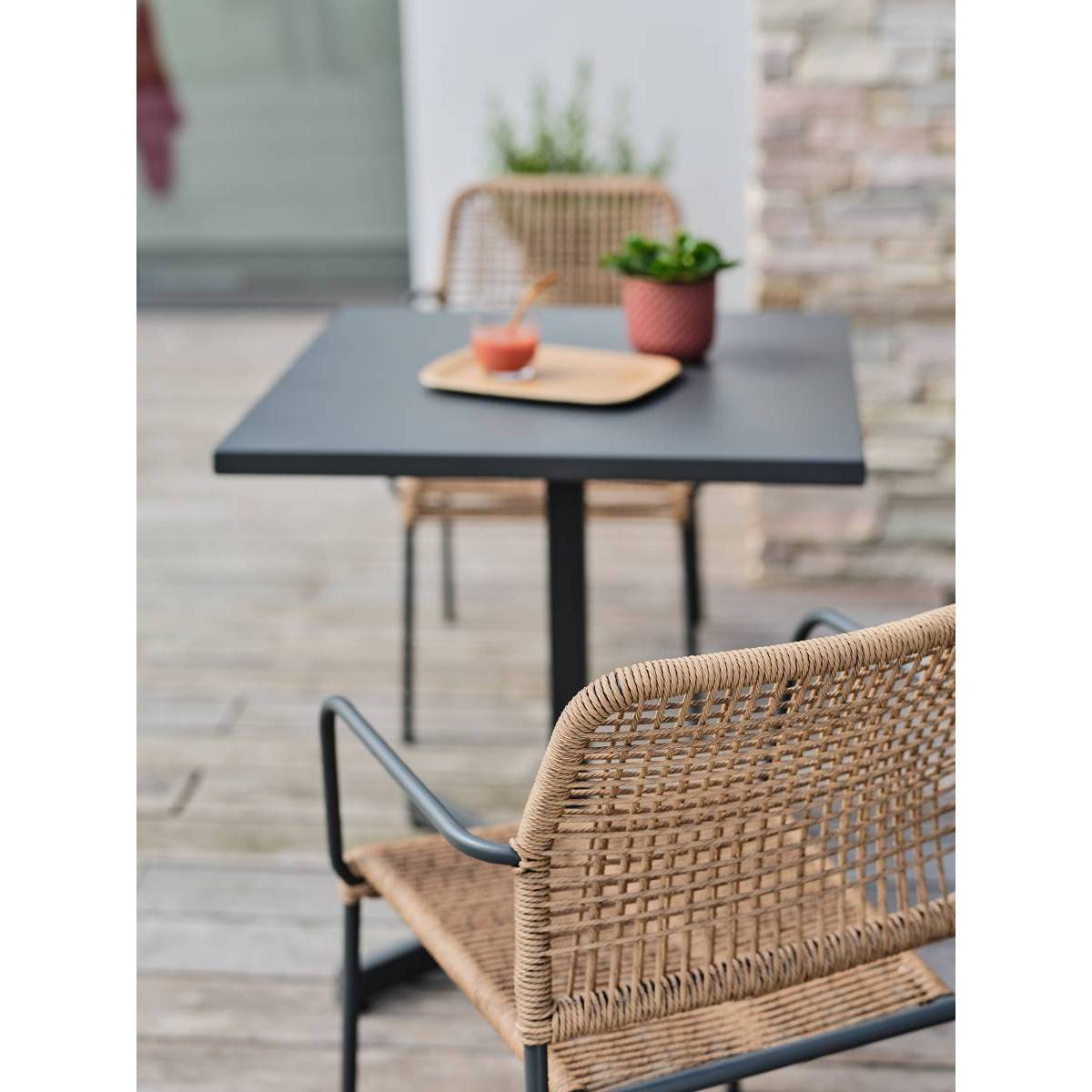 Fauteuil de jardin empilable en corde et acier  - Gris anthracite - MARCEAU - Image 6