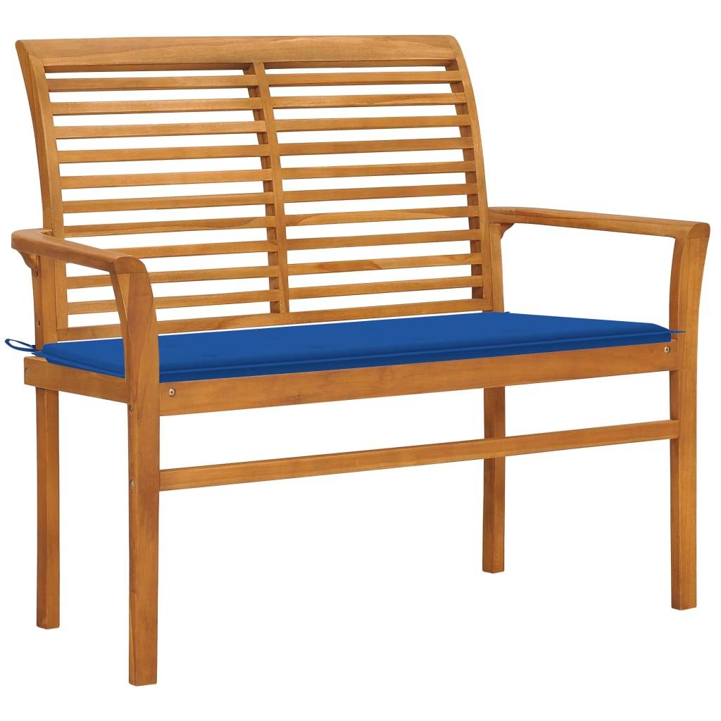 Helloshop26 - Banc de jardin meuble de patio d'extérieur terrasse et coussin bleu royal 112 x 55 x 94 cm bois de teck massif - Imagen 1