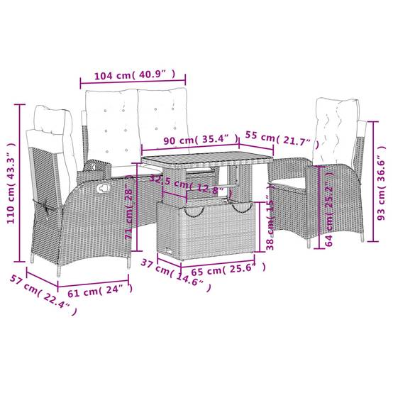 ComfortXL - Salon de Jardin Fonctionnel 4 Places, Table Hauteur Ajustable et Sièges Relax, Polyrotin Noir et Coussins Crème – ComfortXL Outdoor Living - Image 9
