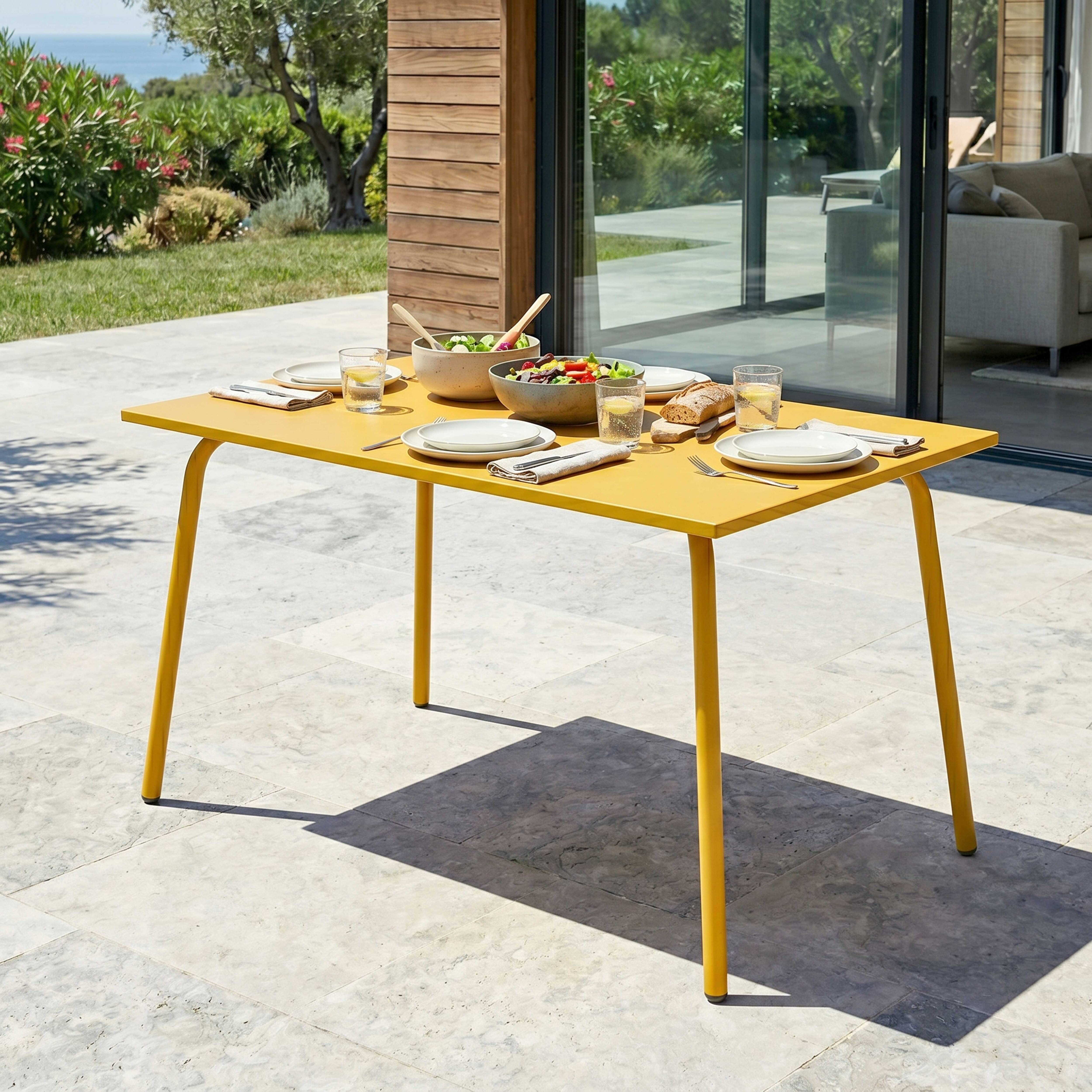 Oviala - Table de jardin en acier 6 places 120 cm jaune Palavas - Oviala - Imagen 2