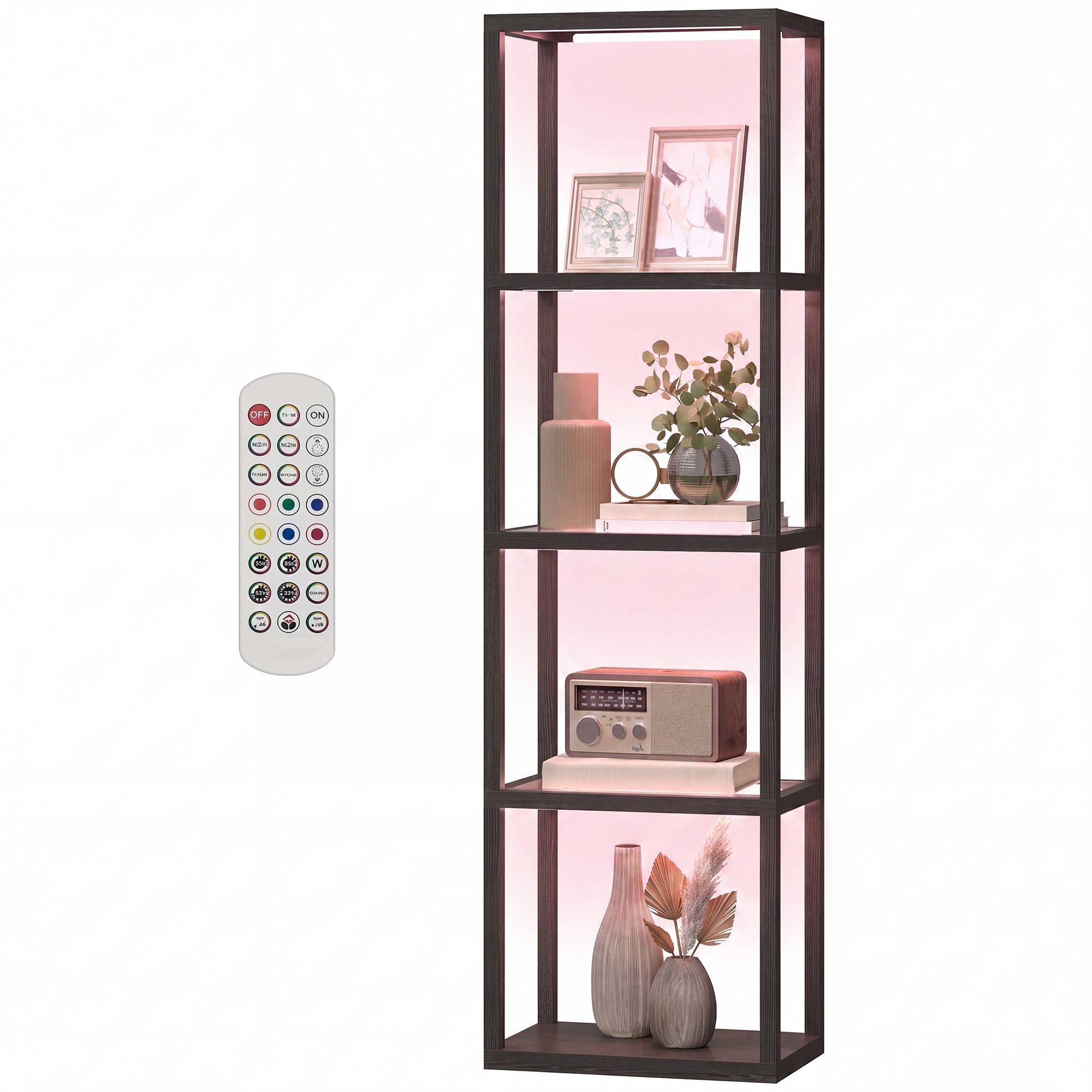 Lampadaire RGB avec étagères en verre, lampadaire LED à 4 niveaux avec télécommande, synchronisation musicale, noir - Image 2