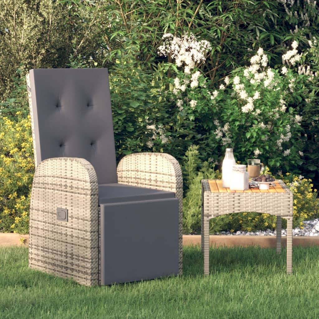 Chaise de jardin inclinable - Chaise d'extérieur - Fauteuil d'extérieur et coussin Résine tressée Gris - MEUBLE PRO - Image 2