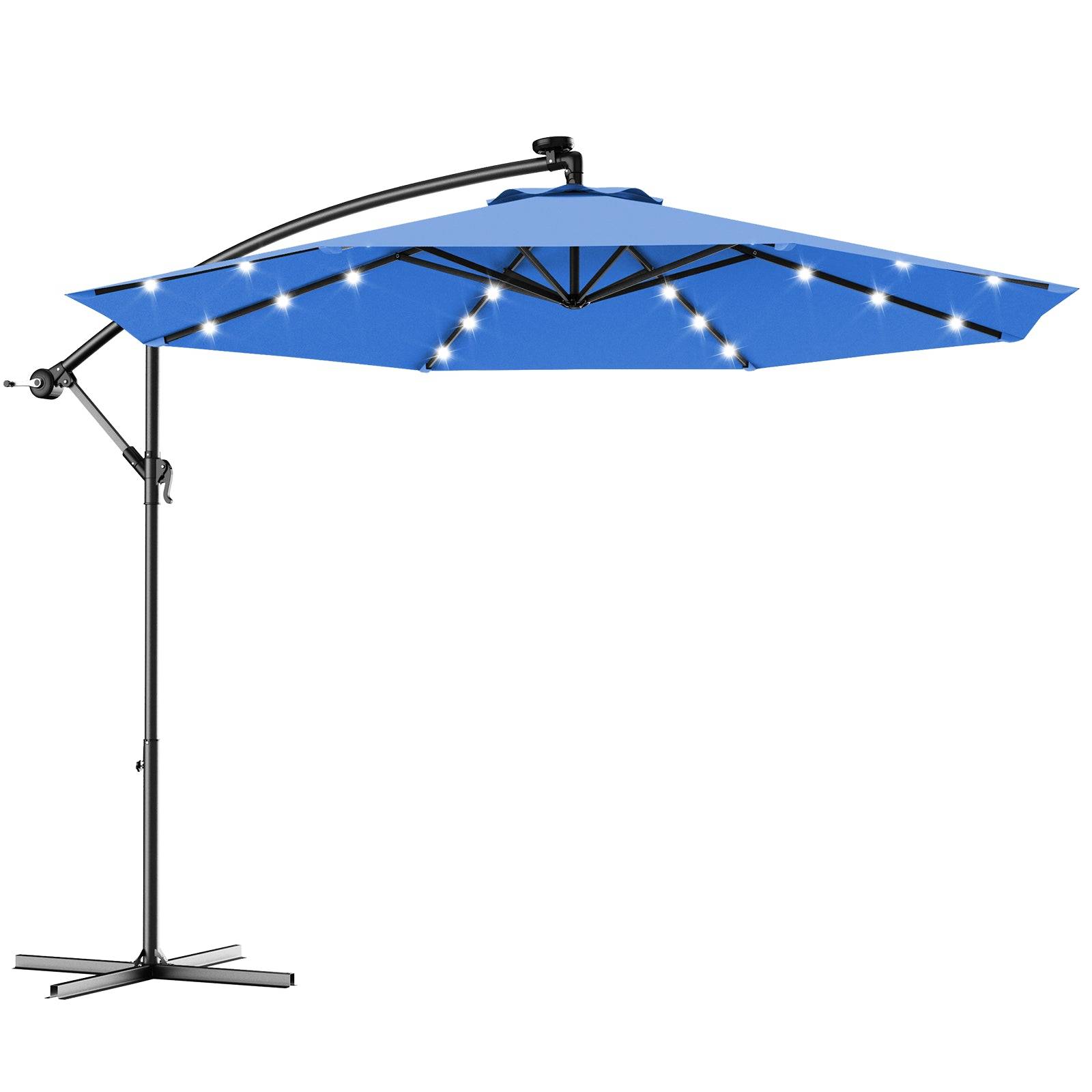 Helloshop26 - Parasol 3 m déporté excentré avec 24 led lampe solaire fait en polyester imperméable hauteur 245 cm 8 baleines en fer bleu - Imagen 1