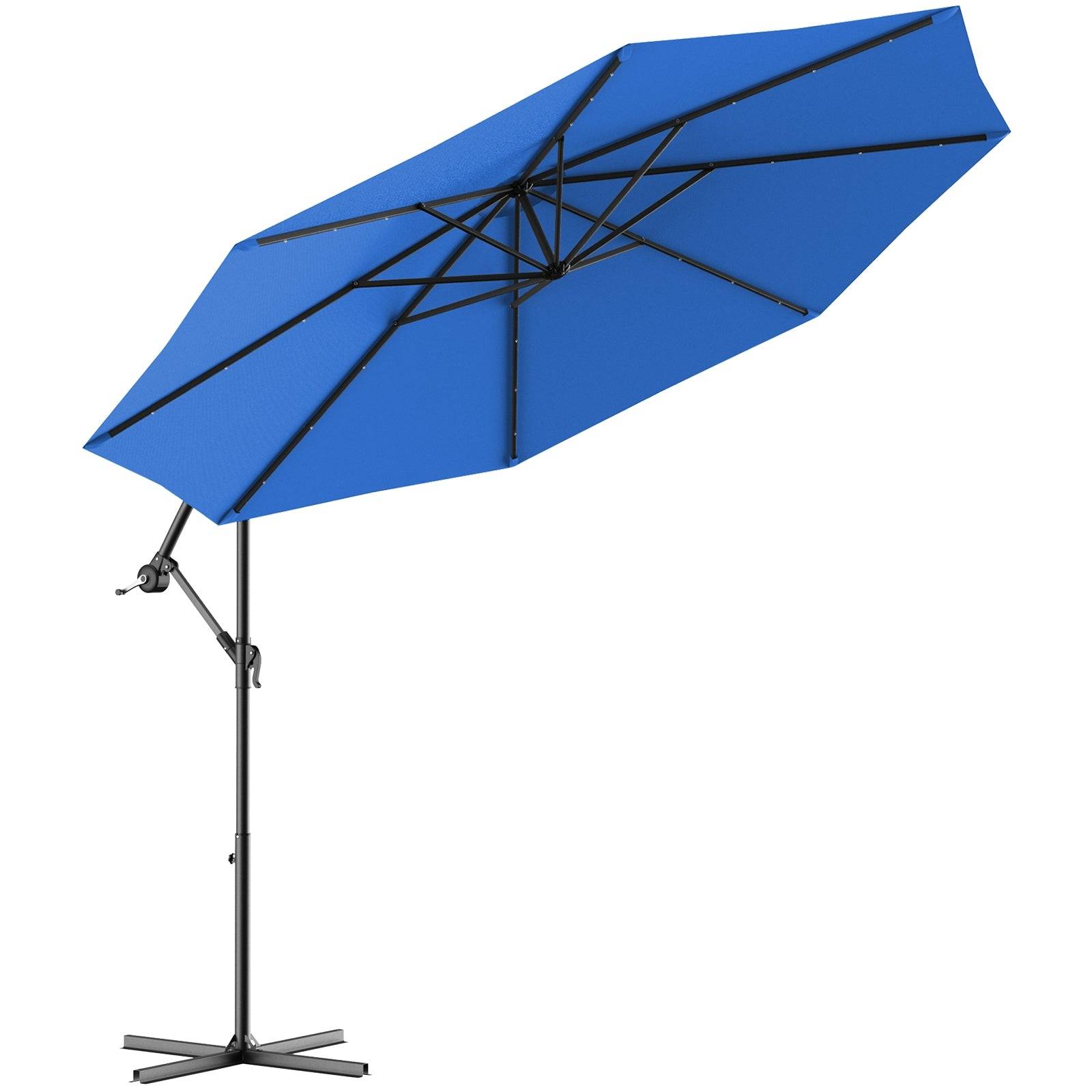 Helloshop26 - Parasol 3 m déporté excentré avec 24 led lampe solaire fait en polyester imperméable hauteur 245 cm 8 baleines en fer bleu - Imagen 2
