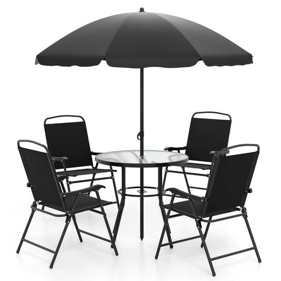 Ensemble de Jardin 6 Pièces avec Parasol Ensemble de Table et Chaises d'extérieur avec 4 Chaises Pliantes Noir MAISON CHIC - Image 3