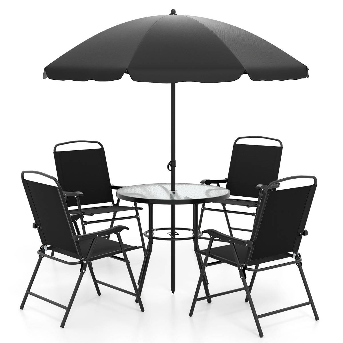 Ensemble de Jardin 6 Pièces avec Parasol Ensemble de Table et Chaises d'extérieur avec 4 Chaises Pliantes Noir MAISON CHIC - Image 3