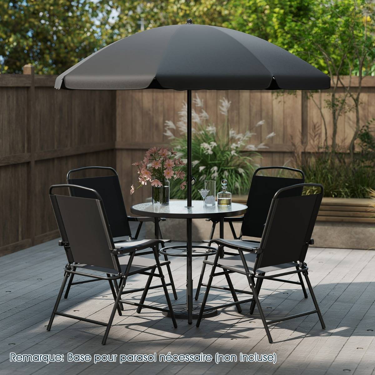 Ensemble de Jardin 6 Pièces avec Parasol Ensemble de Table et Chaises d'extérieur avec 4 Chaises Pliantes Noir MAISON CHIC - Image 2