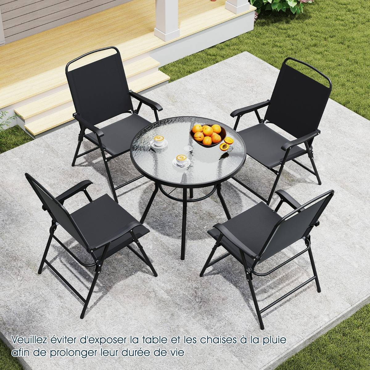 Ensemble de Jardin 6 Pièces avec Parasol Ensemble de Table et Chaises d'extérieur avec 4 Chaises Pliantes Noir MAISON CHIC - Image 4