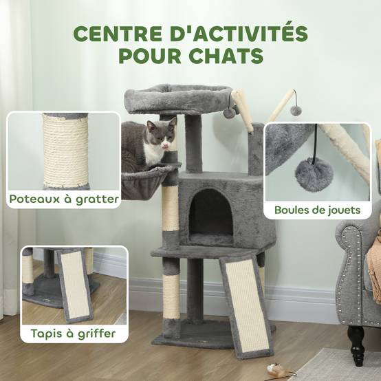 Arbre à chat sisal et peluche gris 40.5 x 40.5 x 103 cm - PANGIVO - Image 6