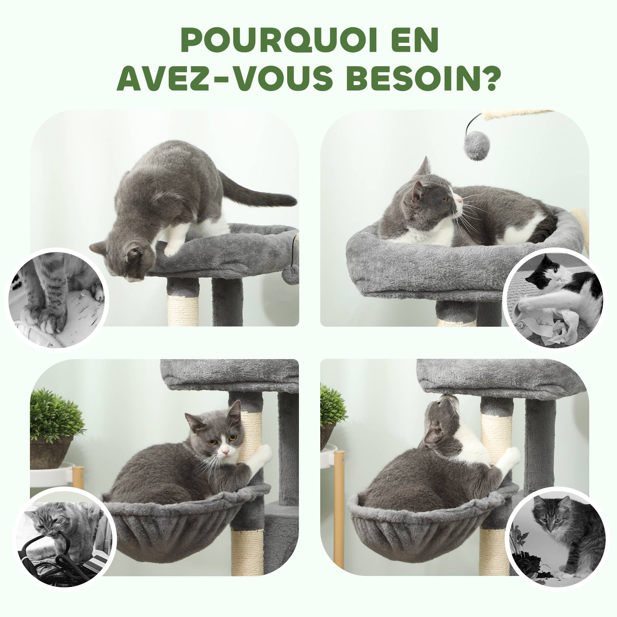 Arbre à chat sisal et peluche gris 40.5 x 40.5 x 103 cm - PANGIVO - Image 9