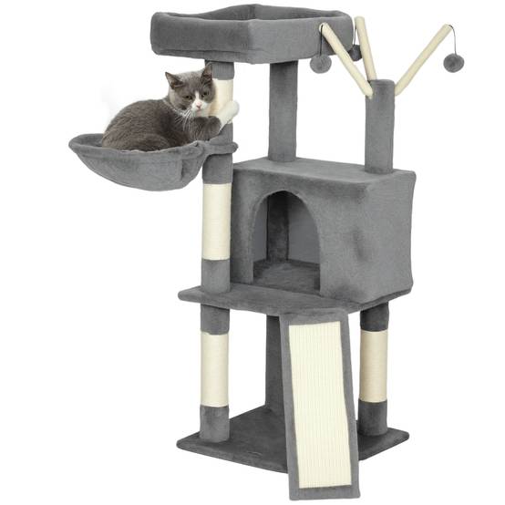 Arbre à chat sisal et peluche gris 40.5 x 40.5 x 103 cm - PANGIVO - Image 1