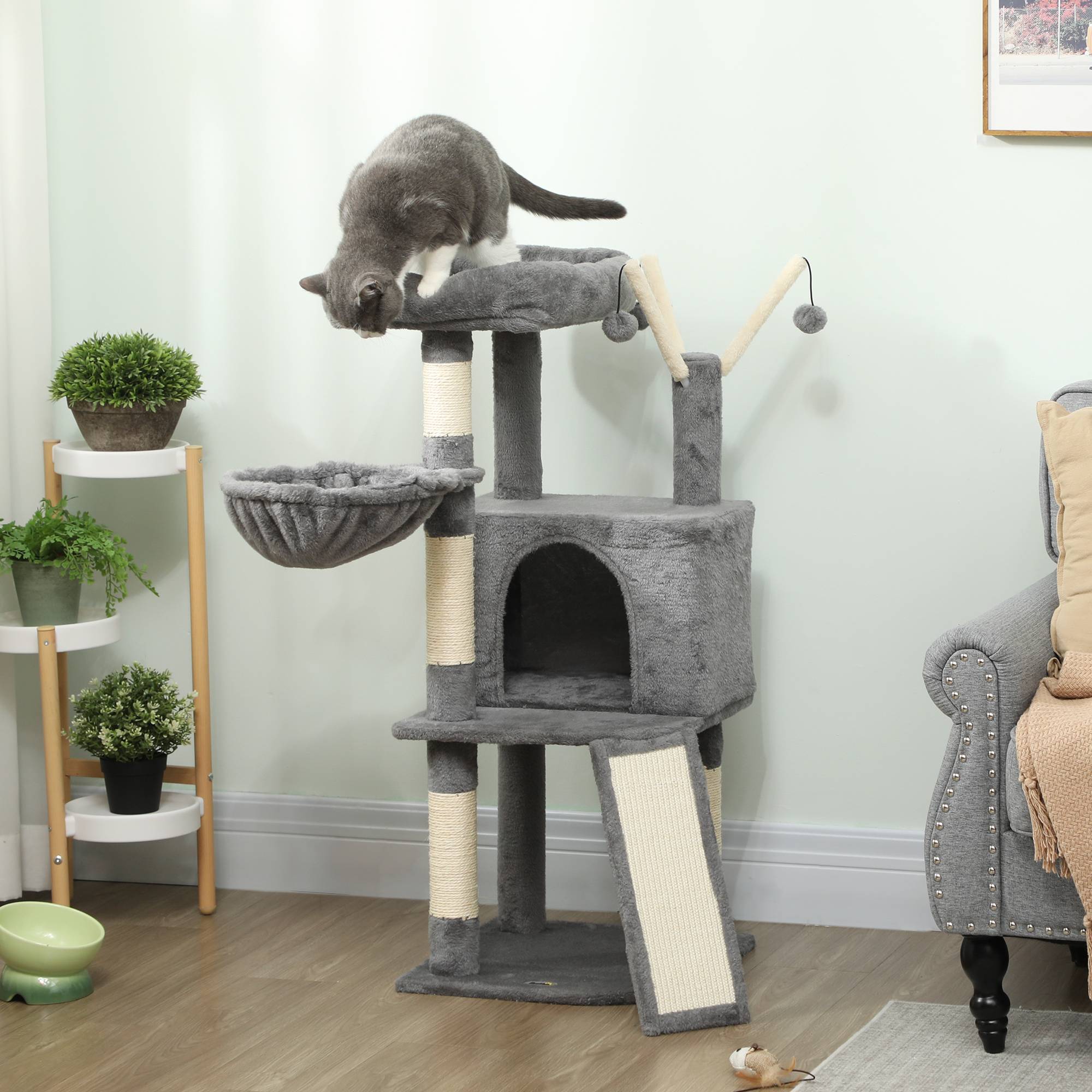 Arbre à chat sisal et peluche gris 40.5 x 40.5 x 103 cm - PANGIVO - Image 3