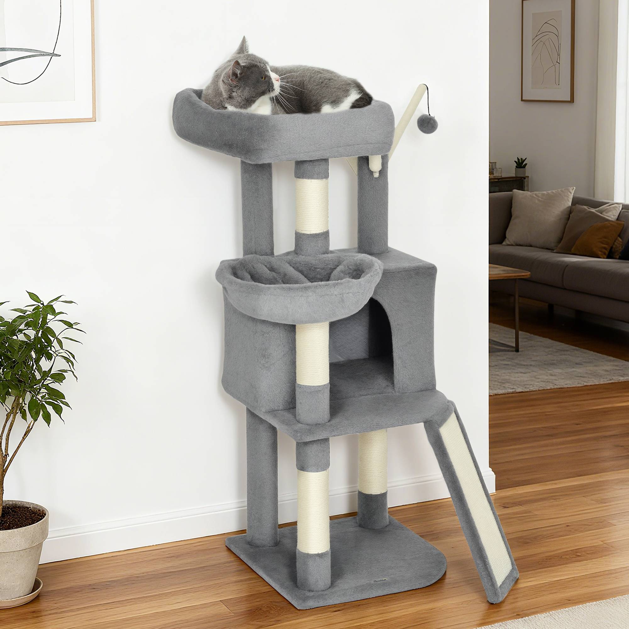 Arbre à chat sisal et peluche gris 40.5 x 40.5 x 103 cm - PANGIVO - Image 4