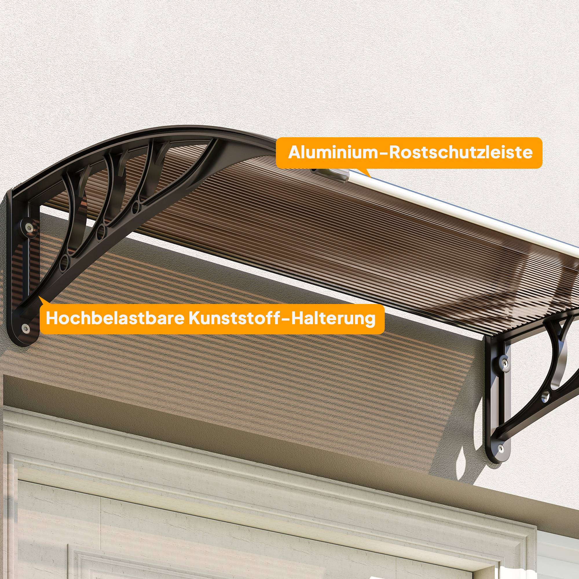 Auvent de porte 75 x 100 cm, auvent en appentis, polycarbonate, brun - Image 10