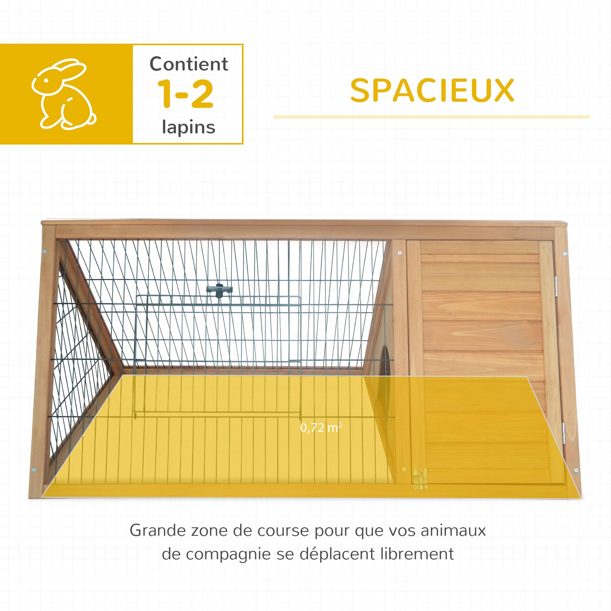 Clapier Triangulaire de Sol avec Enclos Extérieur et Double Porte, pour Lapins, Poules et Tortues, Bois Massif de Pin - Image 6