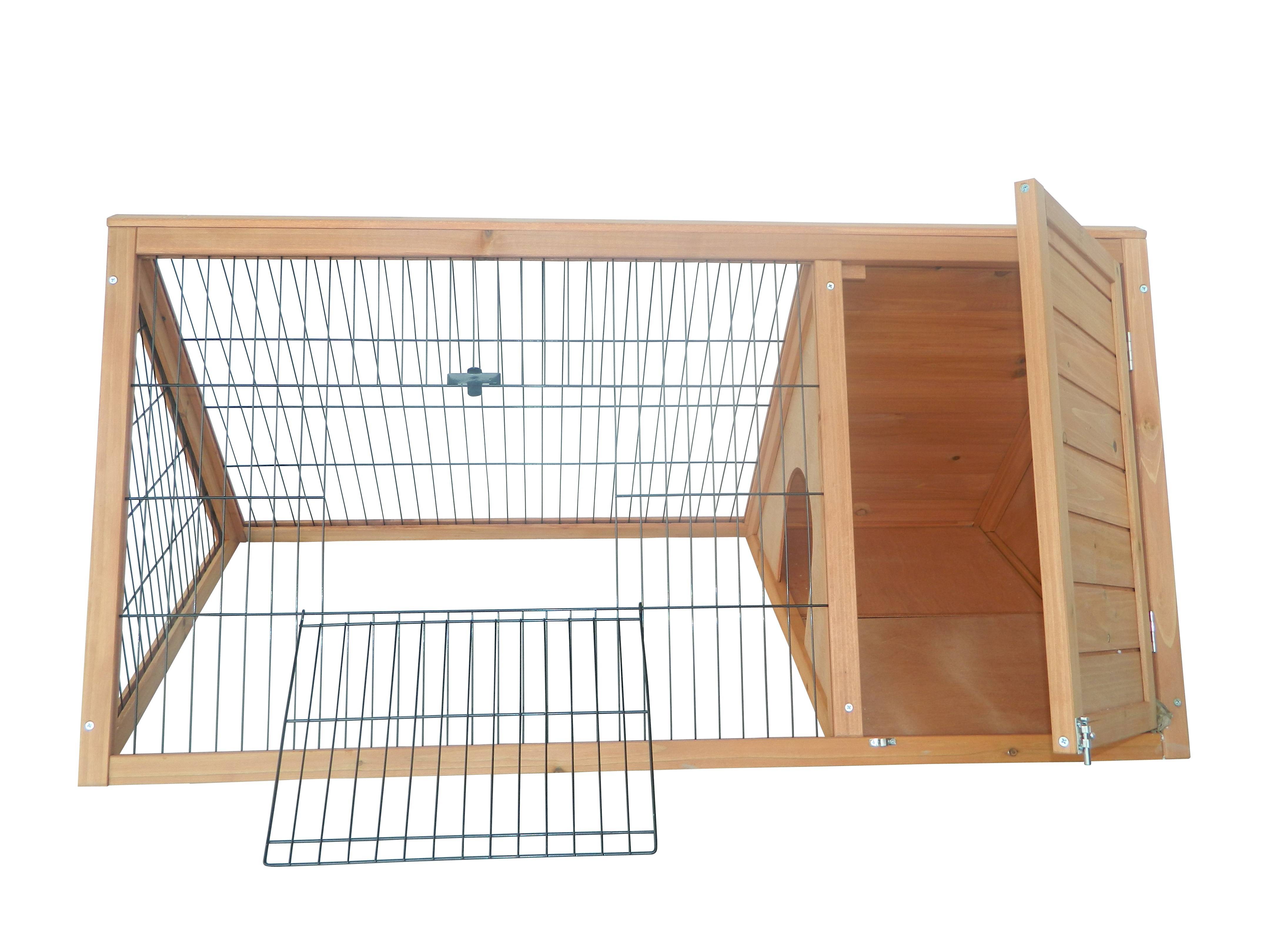 Clapier Triangulaire de Sol avec Enclos Extérieur et Double Porte, pour Lapins, Poules et Tortues, Bois Massif de Pin - Image 9