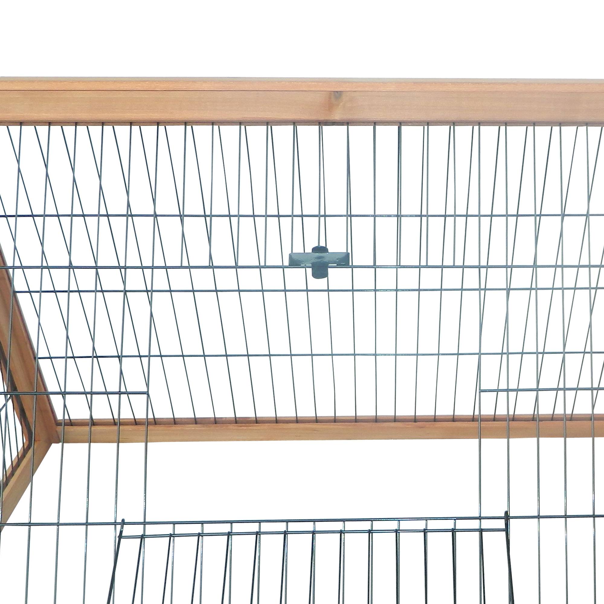 Clapier Triangulaire de Sol avec Enclos Extérieur et Double Porte, pour Lapins, Poules et Tortues, Bois Massif de Pin - Image 10