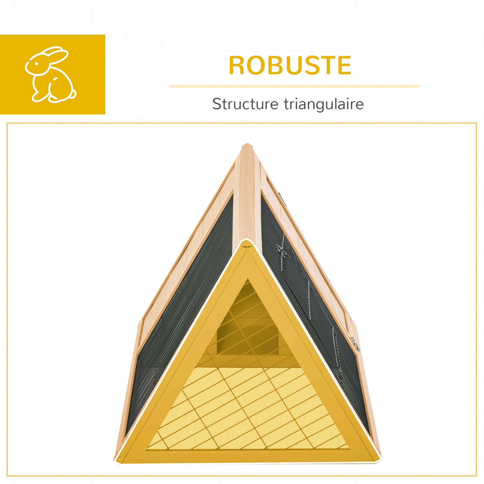 Clapier Triangulaire de Sol avec Enclos Extérieur et Double Porte, pour Lapins, Poules et Tortues, Bois Massif de Pin - Image 8