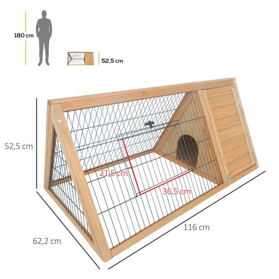 Clapier Triangulaire de Sol avec Enclos Extérieur et Double Porte, pour Lapins, Poules et Tortues, Bois Massif de Pin - Image 5
