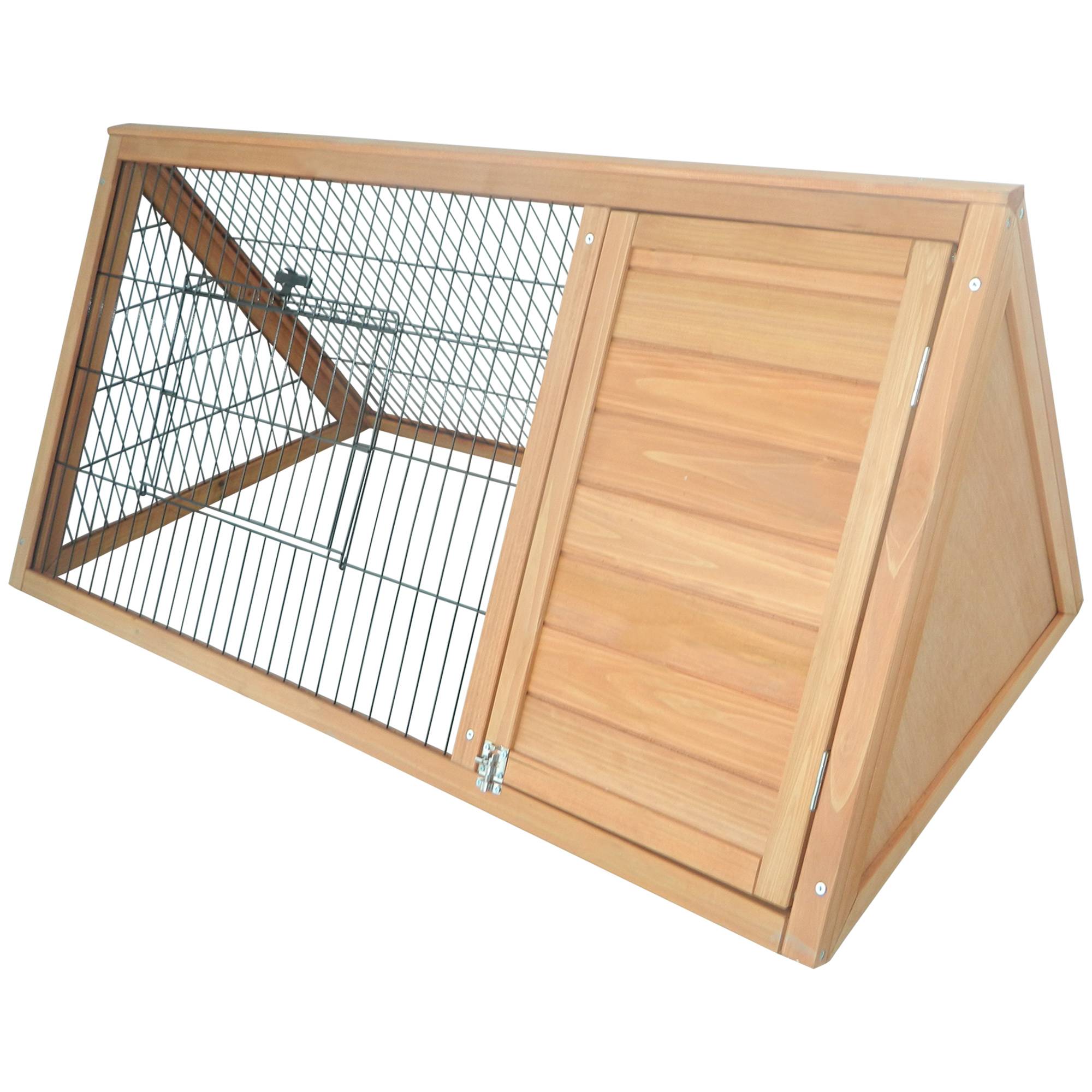 Clapier Triangulaire de Sol avec Enclos Extérieur et Double Porte, pour Lapins, Poules et Tortues, Bois Massif de Pin - Image 2