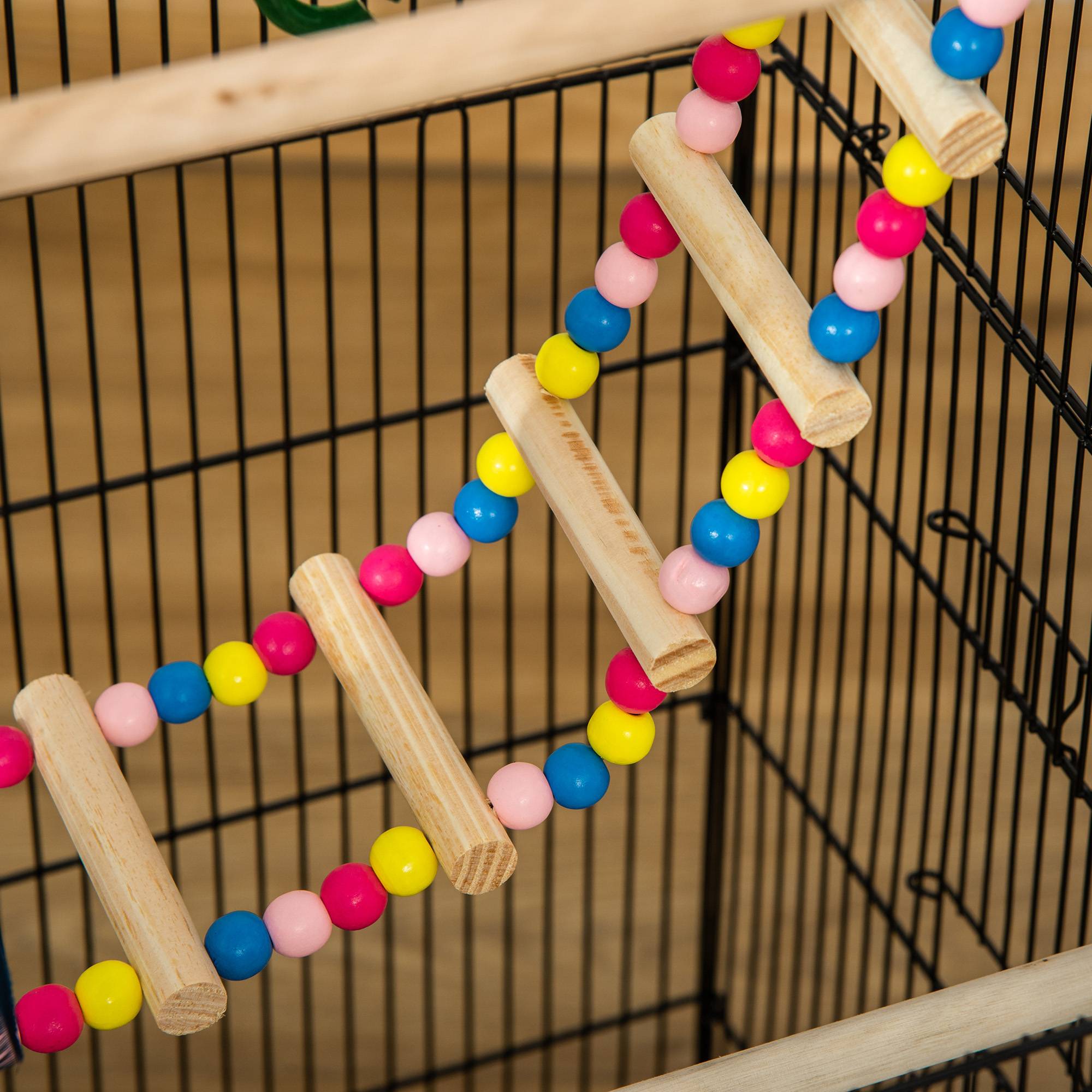 Pawhut - Cage oiseaux volière dim. 46L x 36l x 100H cm - mangeoires, perchoirs, balançoire, portes, trappes, échelle, jouets, plateau déjection - PP acier noir - Imagen 8