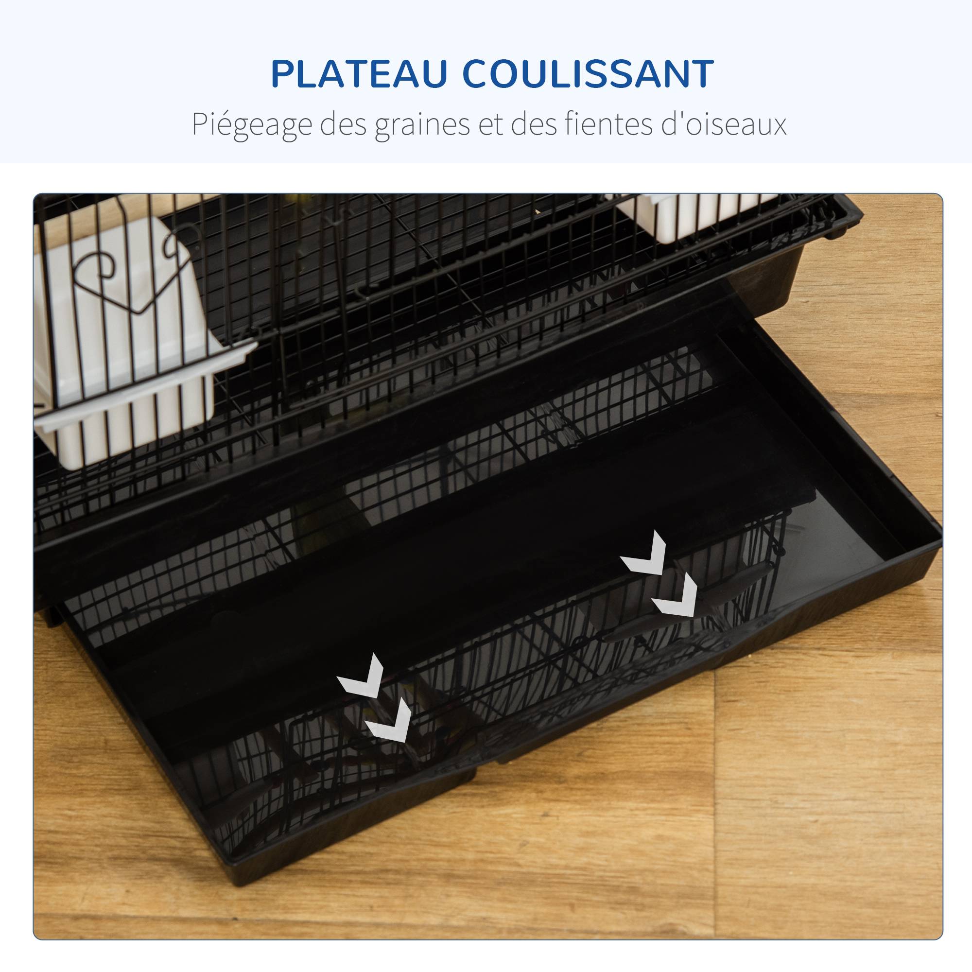 Pawhut - Cage oiseaux volière dim. 46L x 36l x 100H cm - mangeoires, perchoirs, balançoire, portes, trappes, échelle, jouets, plateau déjection - PP acier noir - Imagen 5