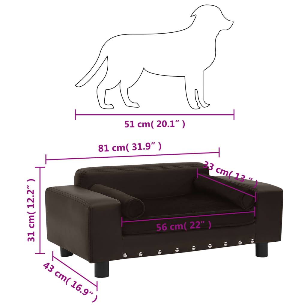 Vidaxl - Canapé pour chien Marron 81x43x31 cm Peluche et similicuir vidaXL 170955 - Imagen 3