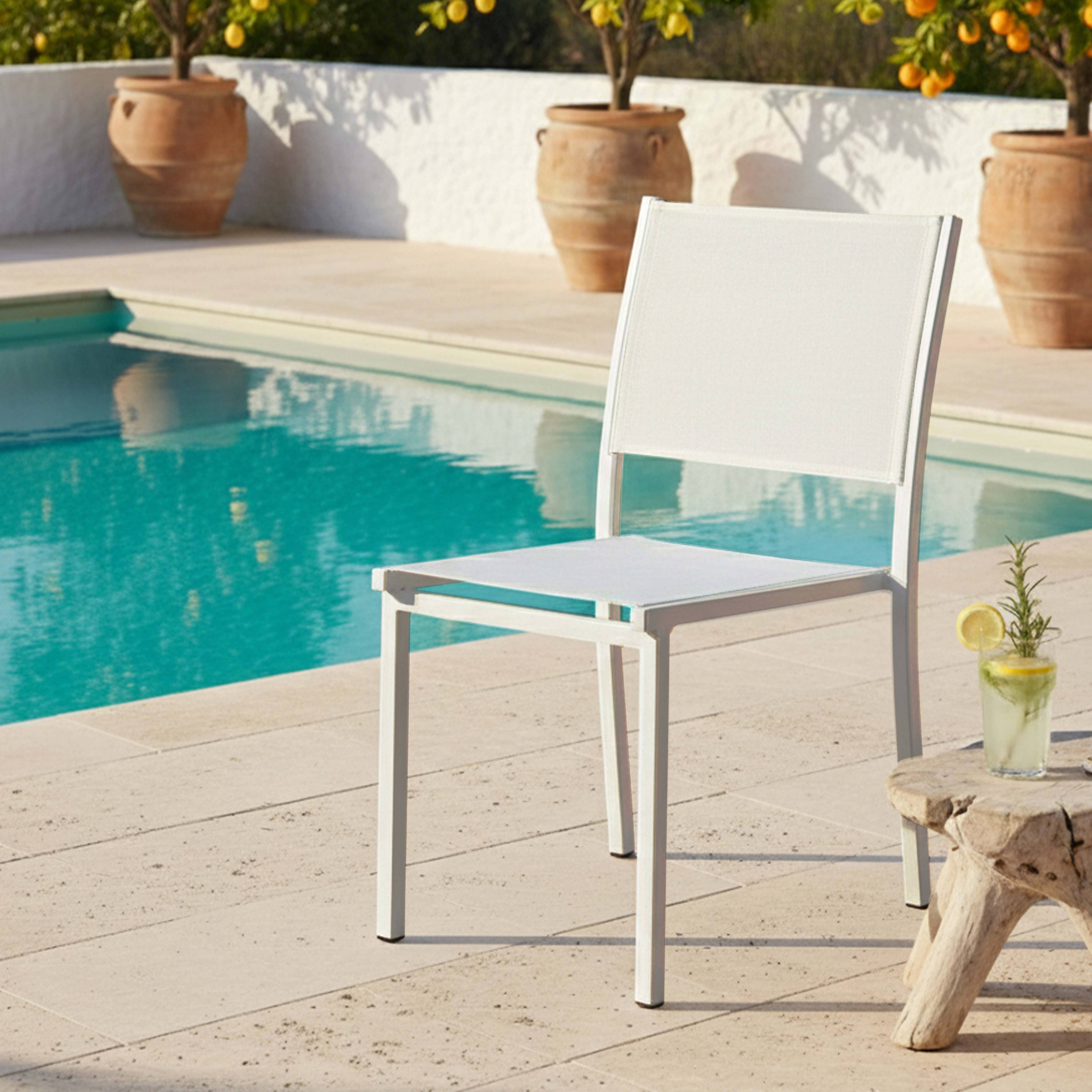 Oviala - Chaise de jardin aluminium et textilène blanc Nice - Oviala - Imagen 2